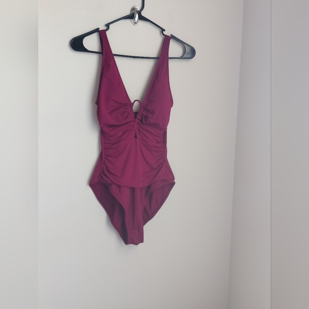 Lauren Ralph Lauren Swimsuit Women 10 Burgundy One Piece Beach Pool Party Resort